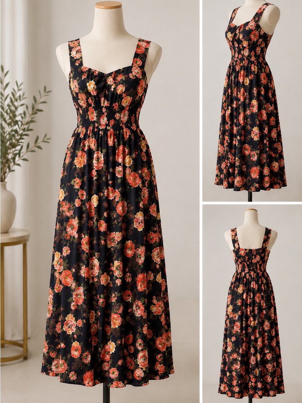 Grace Karin Black Dress with Red Floral Print